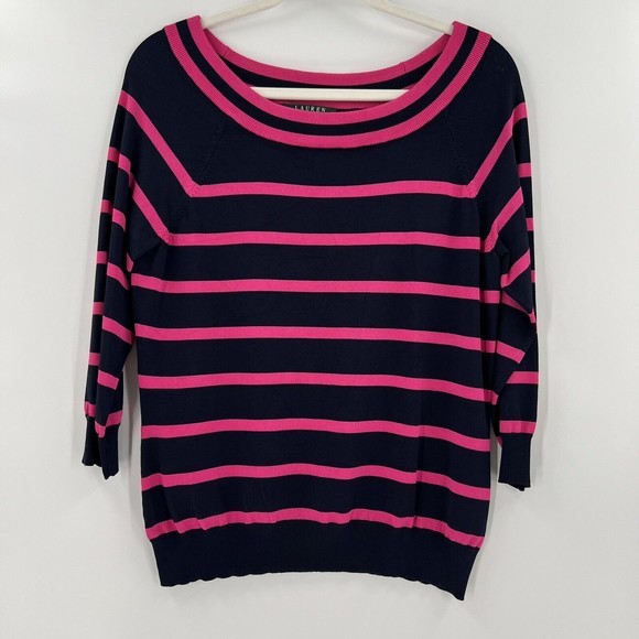 Lauren Ralph Lauren Pullover Shirt Casual‎ Navy Blue Pink Stretch Size Large - Picture 2 of 4